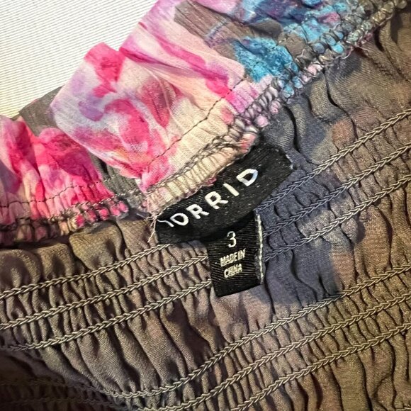 Torrid Crinkle Chiffon Floral Blouse Top 3X Smocked Off Shoulder Gray Pink - Picture 4 of 6